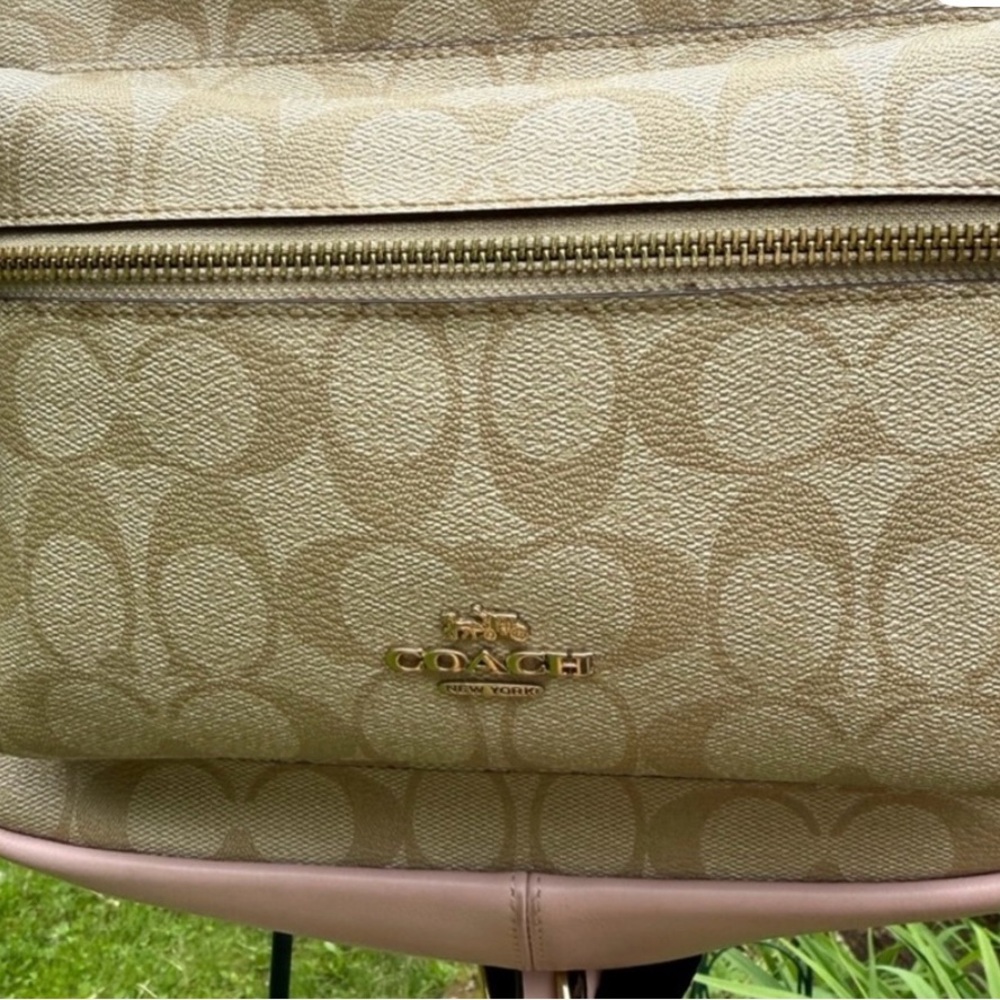 Coach Signature Canvas Backpack in Beige and Pink - Picture 9 of 11